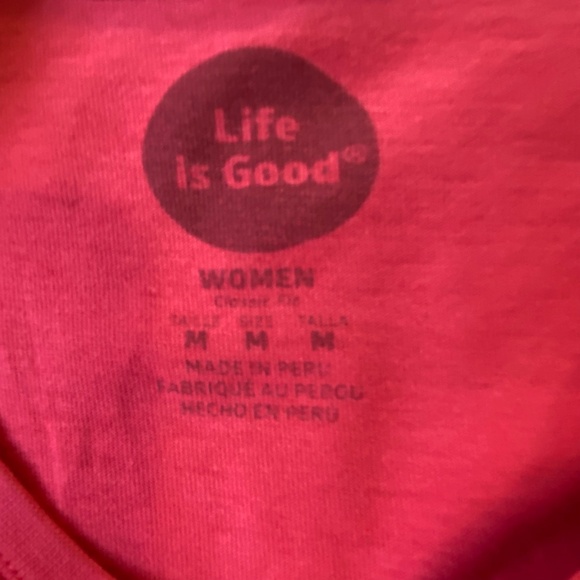 Life Is Good Red Cotton Peace Love Holiday Festive Long Sleeve T-Shirt-Sz-M - Picture 8 of 16